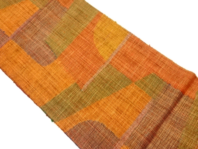 手織り紬幾何学模様織出し名古屋帯